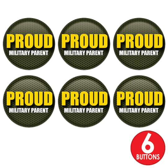 2" Green & Yellow Proud Military Parent Buttons, 6ct.